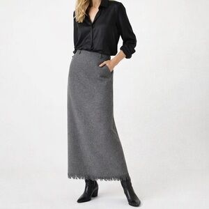 Eddie Bauer Skirt Wool Midi Maxi Fringe Hem Pockets Lined Workwear Event Grey 8